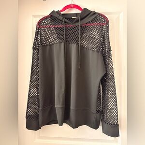 Charcoal Black Spandex Plus Size Fishnet Blend Top